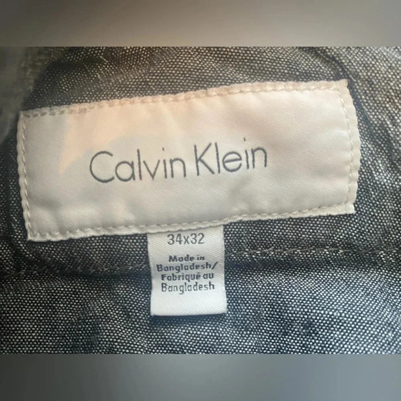 Calvin Klein Men's Blue/Gray 100% Cotton Micro Striped Career Trousers 34x32 EUC - Picture 4 of 12